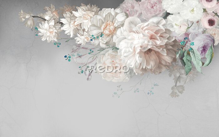 Fototapete Romantische Blumen auf hellem Hintergrund