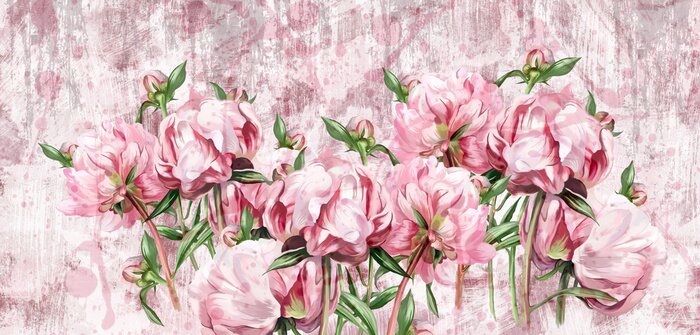 Fototapete Romantische Pfingstrosen auf der Textur