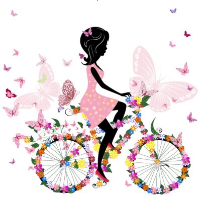 romantisches Muster mit Schmetterlingen auf dem Fahrrad