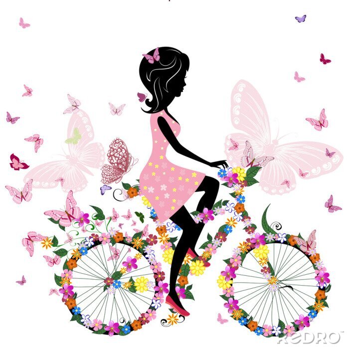 Fototapete romantisches Muster mit Schmetterlingen auf dem Fahrrad