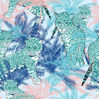 Fototapete Rosa-blaues Motiv mit Dschungel