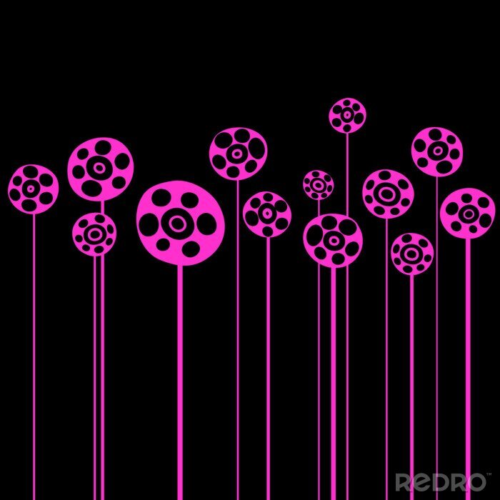 Fototapete Rosa Blumen auf schwarzem Hintergrund