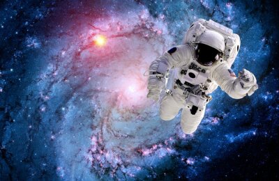 Fototapete Rosa Galaxie mit Kosmonauten