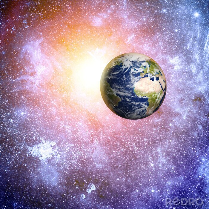 Fototapete Rosa Kosmos mit Planeten Erde