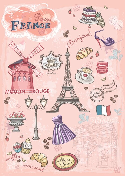 Fototapete Rosa Muster mit französischem Motiv