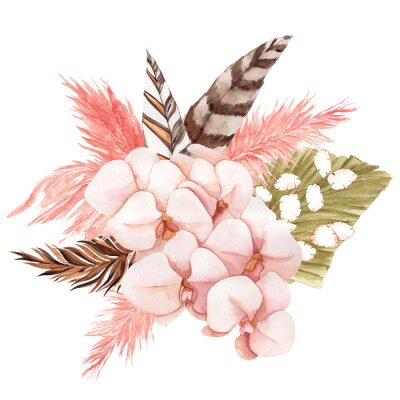 Rosa Orchidee und Boho-Federn