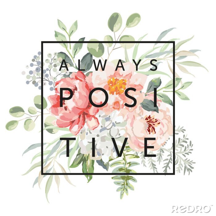 Fototapete Rosa Pfingstrosen und motivierender Slogan