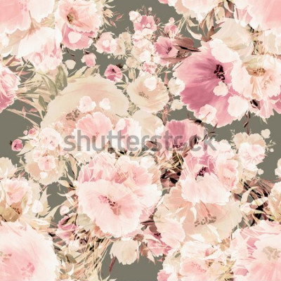 Fototapete Rosa Pflanzen auf grauem Hintergrund