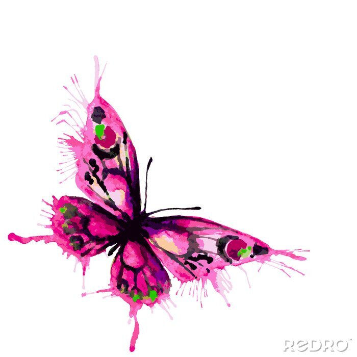 Fototapete Rosa Schmetterling mit Aquarellfarbe gemalt