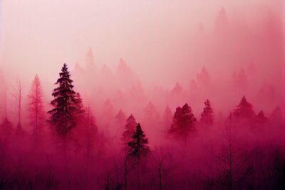 Fototapete Rosa Wald im Nebel