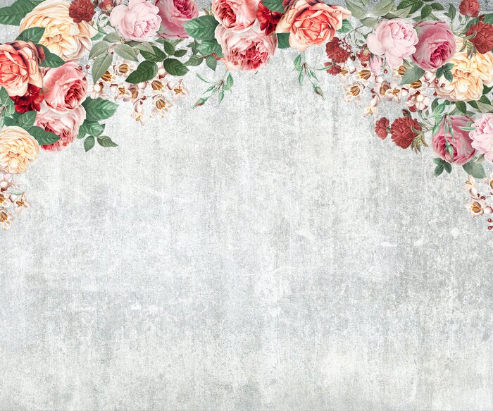 Fototapete Rosen auf grauem Hintergrund mit Betonstruktur