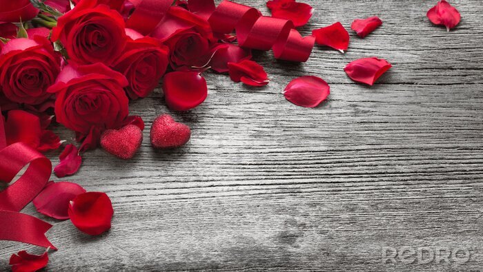 Fototapete Rosen auf Holzbrett