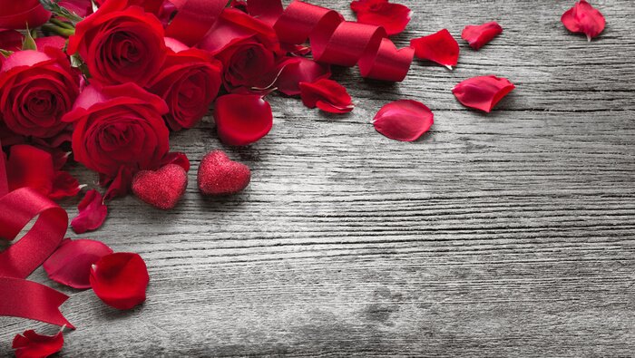 Fototapete Rosen auf Holzbrett