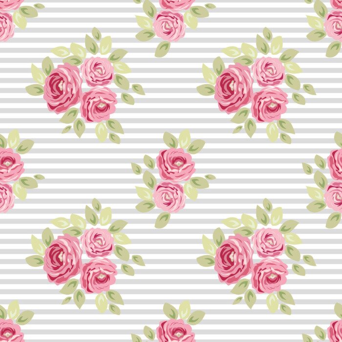 Fototapete Rosensträuße im schäbigen Stil auf einem gestreiften Hintergrund