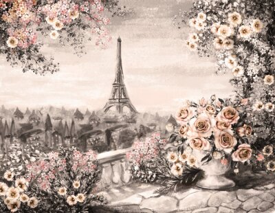Fototapete Rosenstrauß auf der Terrasse in Paris