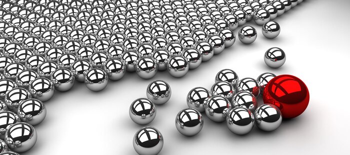 Fototapete Rot glänzende Kugel mit kleineren Kugeln