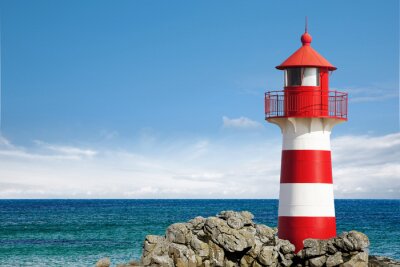 Fototapete Rot-weißer Leuchtturm am Ozean