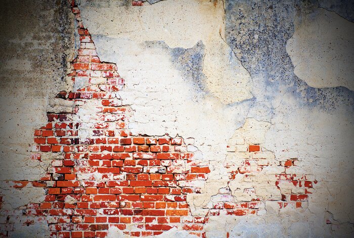 Fototapete Rote Mauer unter Fassade