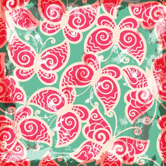 Fototapete Rote Schmetterlinge auf grünem Hintergrund