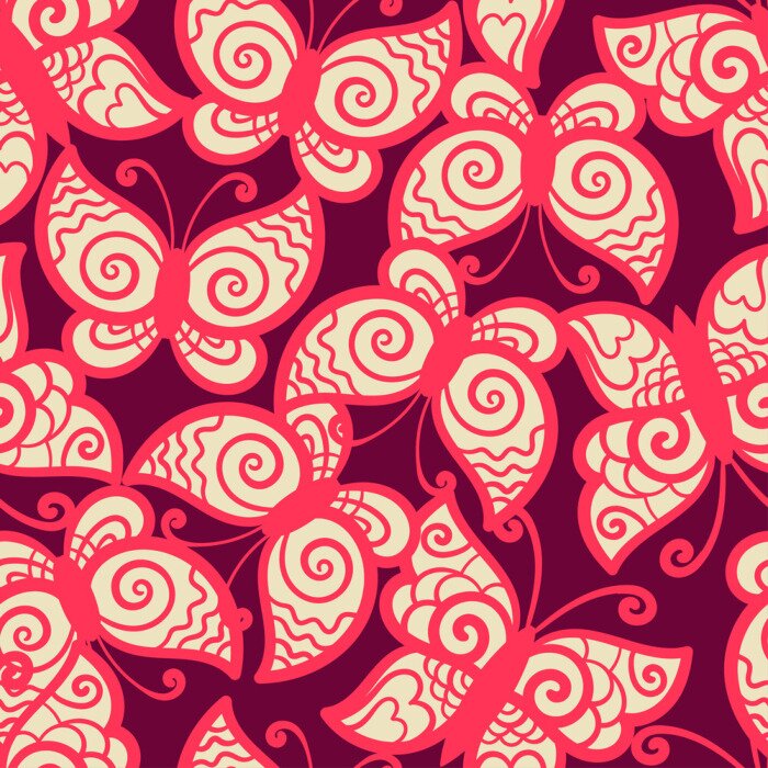 Fototapete Rote Schmetterlinge im grafischen Stil