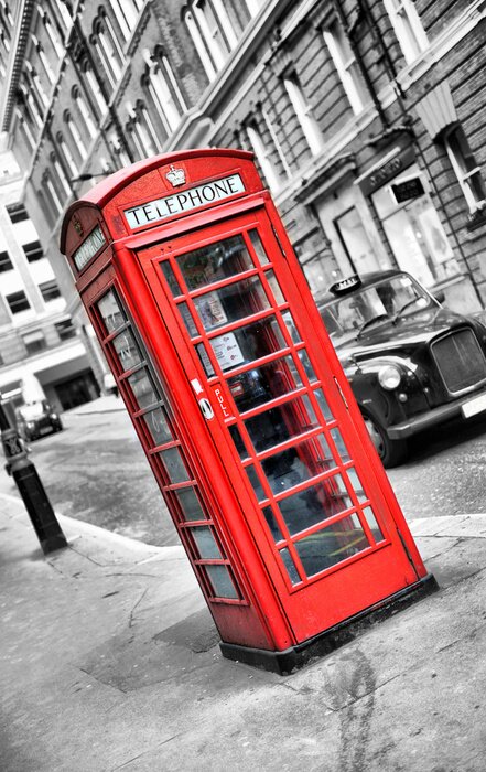 Fototapete Rote Telefonzelle und Auto