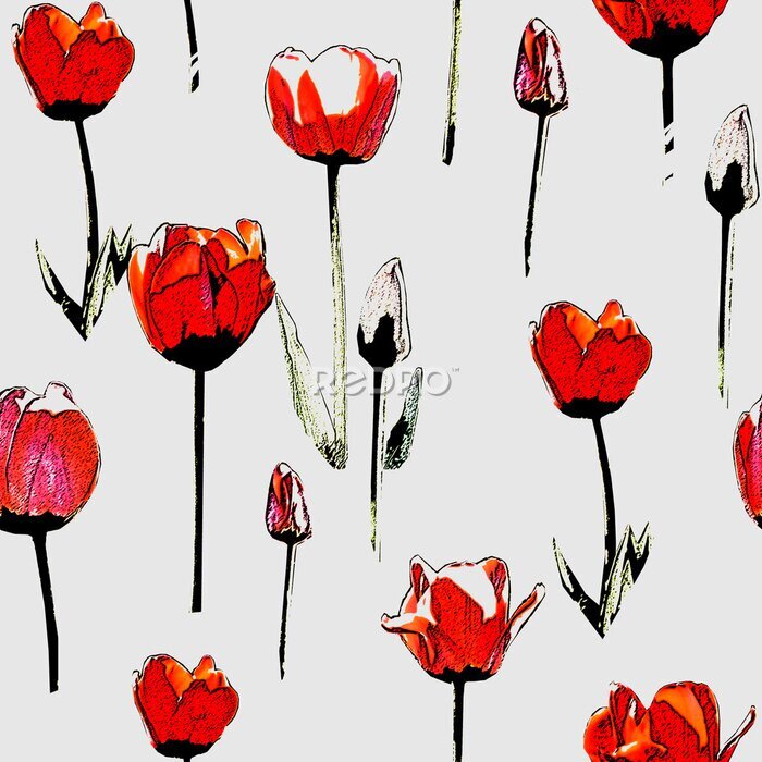 Fototapete Rote Tulpen im Vintage-Stil auf grauem Hintergrund