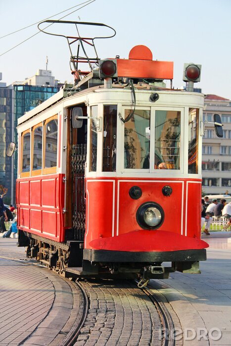 Fototapete Rote Vintage Straßenbahn