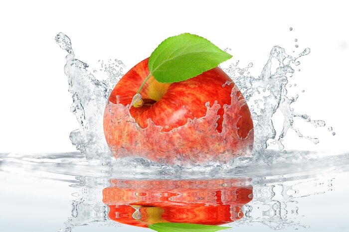 Fototapete Roter Apfel mit Blatt