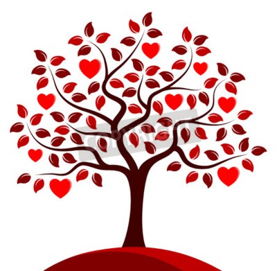 Fototapete Roter Baum mit Herzen