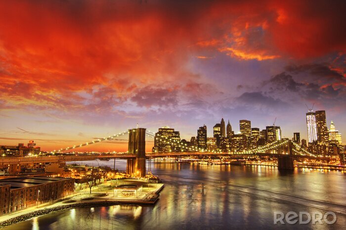 Fototapete Roter Himmel über Manhattan