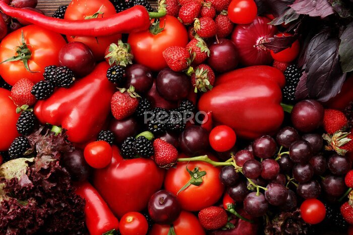 Fototapete Rotes Gemüse und Waldfrüchte