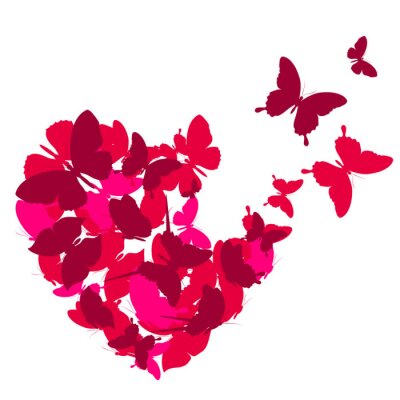 Fototapete rotes Herz mit Schmetterlingen