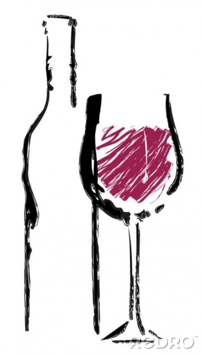 Fototapete Rotweinglas mit Flasche