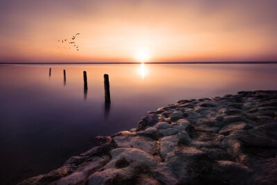 Fototapete Ruhiges Ozean und Sonnenuntergang