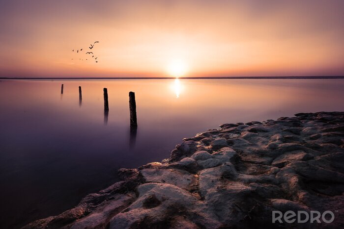 Fototapete Ruhiges Ozean und Sonnenuntergang