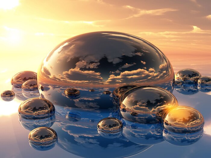 Fototapete Runde Körper 3D und Sonne