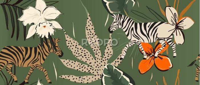 Fototapete Safari-Tiere Collage im modernen Stil