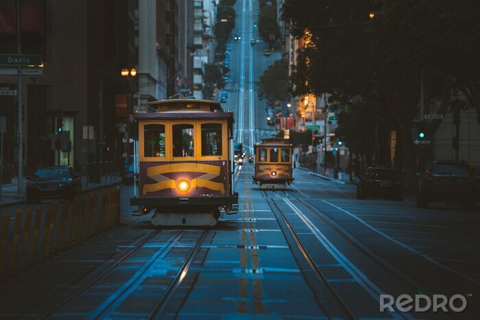 Fototapete San Francisco bei Nacht auf den Straßen
