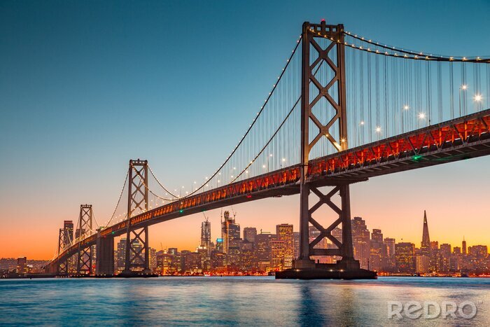 Fototapete San Francisco Brücke bei Abenddämmerung