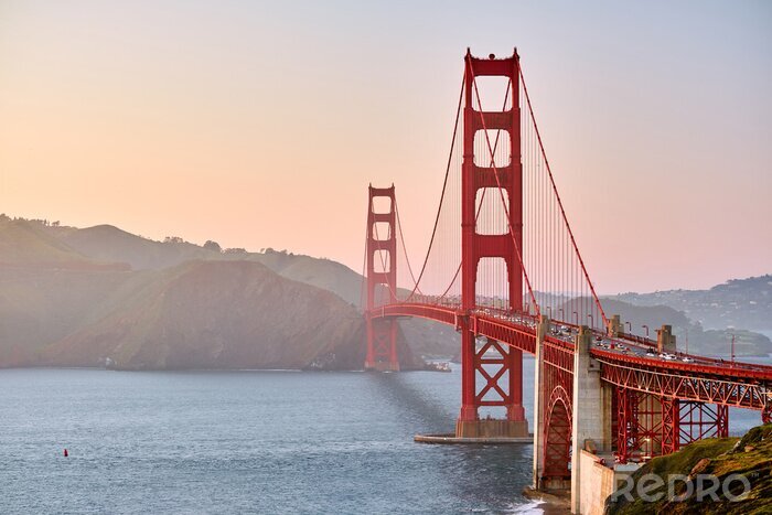 Fototapete San Francisco und Golden Gate bei Sonnenuntergang
