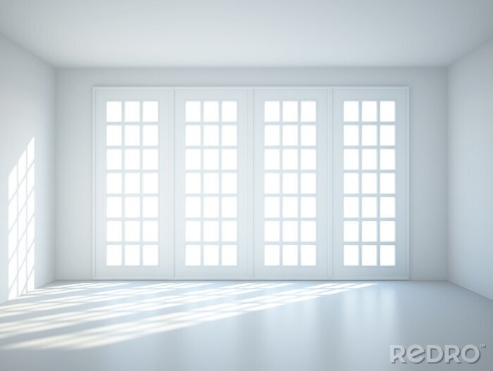 Fototapete Sauberer innenraum mit großen fenstern