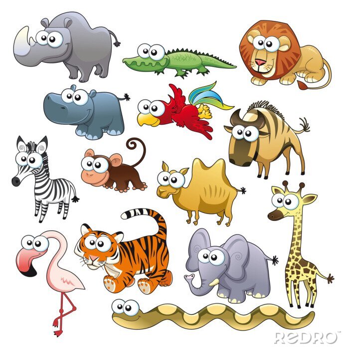 Fototapete Savannah Tierfamilie . Funny Cartoon und Vektor-Zeichen.
