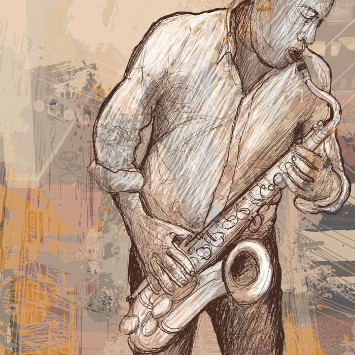 Fototapete Saxophonist und Jazzmusik