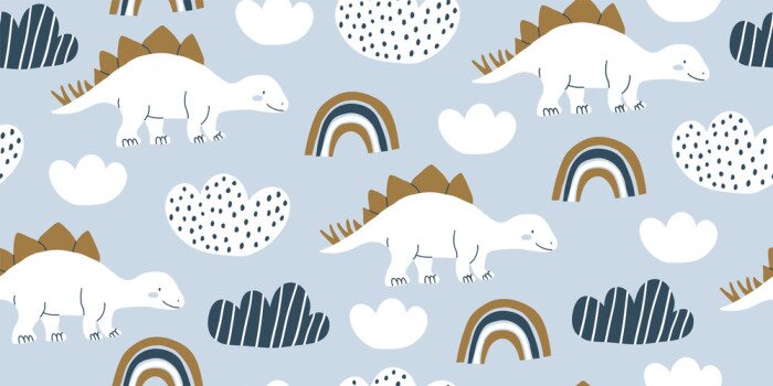 Fototapete Scandinavian dino dinosaur seamless pattern