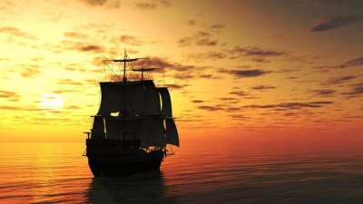 Fototapete Schiff in der untergehenden Sonne