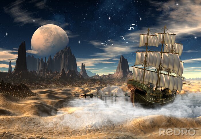 Fototapete Schiff in der Wüste Fantasy