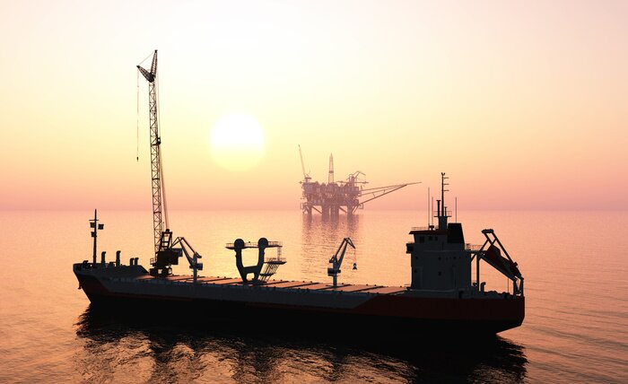 Fototapete Schiff vor einer Ölplattform