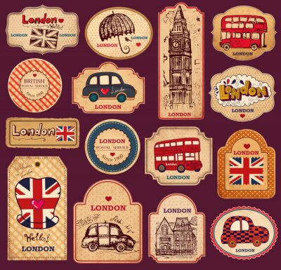 Fototapete Schilder mit Londoner Symbolen