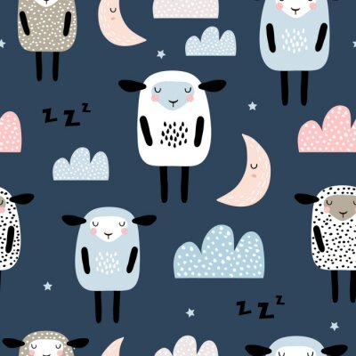 Schlafende Schafe auf dunklem Hintergrund im skandinavischen Stil