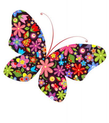 Fototapete Schmetterling mit bunten Blumen